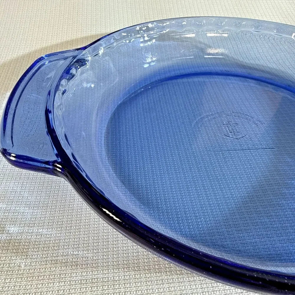 Vintage Anchor Hocking Cobalt Blue Ovenware 9” Pie Plate Fluted Glass Rim
